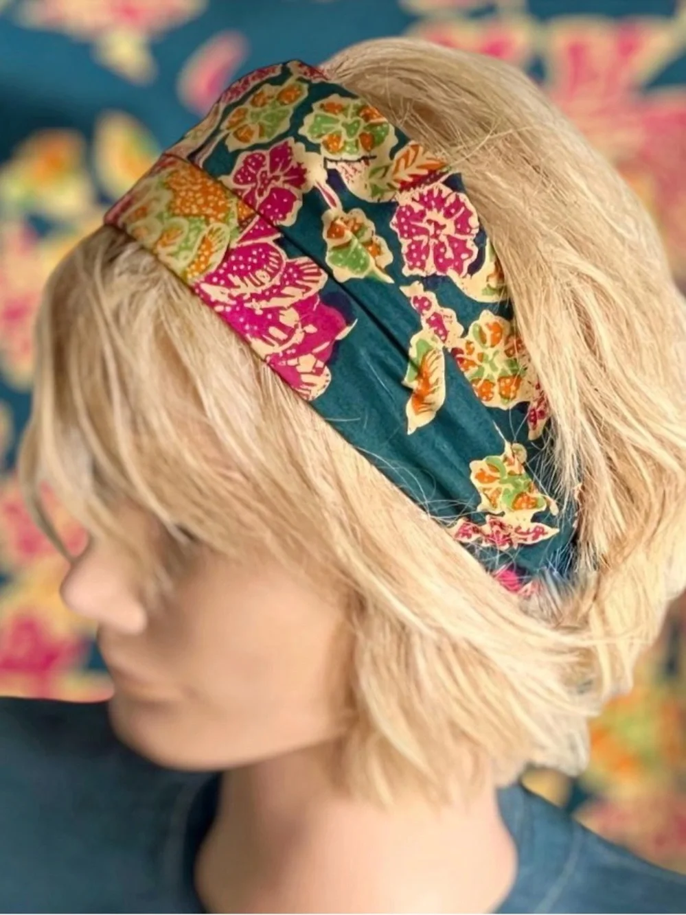 Handmade in France — Indian Printed Cotton Floral Wide Headband - Like New